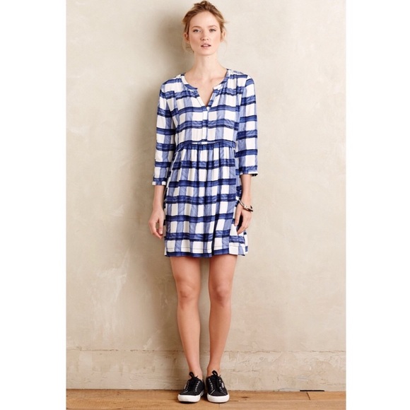 Anthropologie Dresses & Skirts - Anthropologie Maeve Devery Blue Plaid Shirt Dress